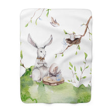 Load image into Gallery viewer, Whimsical Woodland Easter Bunny Sherpa Blanket