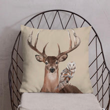 Load image into Gallery viewer, Beige Stag & Barn Owl Cushion Cover, 18" x 18"