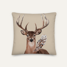 Load image into Gallery viewer, Beige Stag & Barn Owl Cushion Cover, 18" x 18"