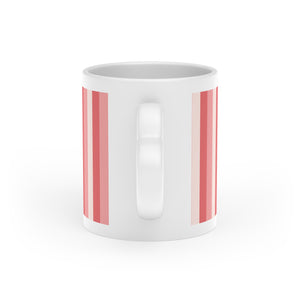 Rose Pink Striped Mug With Heart Handle, 11 Oz