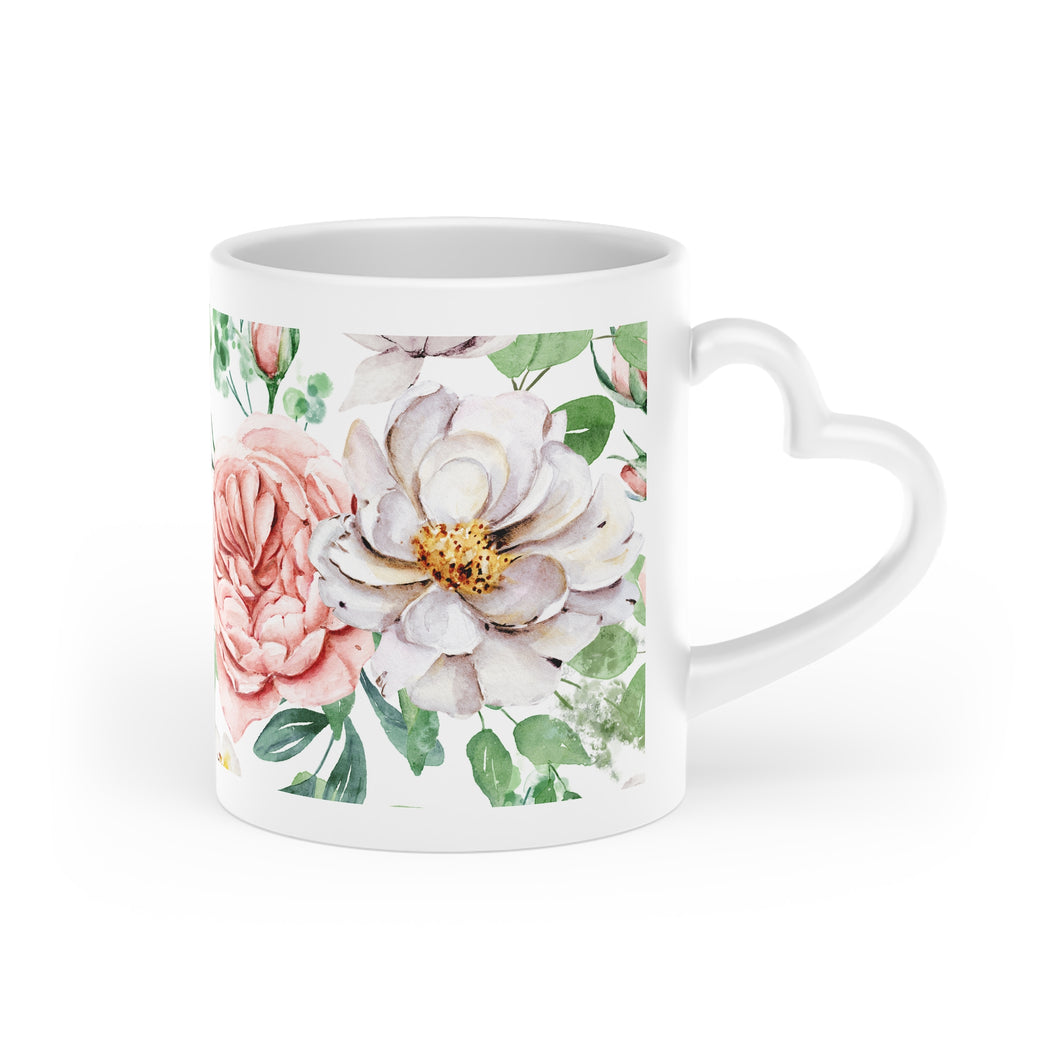 English Rose Bouquet Mug With Heart Handle, 11 Oz
