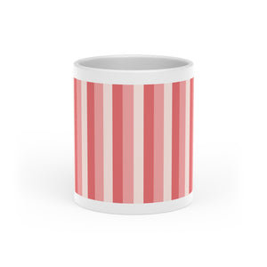 Rose Pink Striped Mug With Heart Handle, 11 Oz