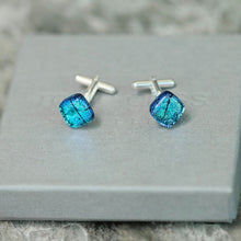 Load image into Gallery viewer, Handcrafted Mere Glass Square Cufflinks [Pink or Blue]