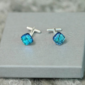 Handcrafted Mere Glass Square Cufflinks [Pink or Blue]