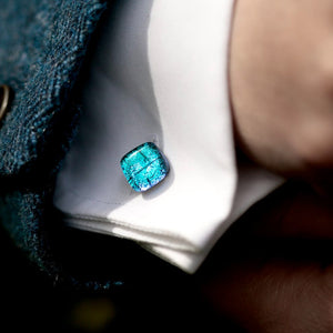 Handcrafted Mere Glass Square Cufflinks [Pink or Blue]