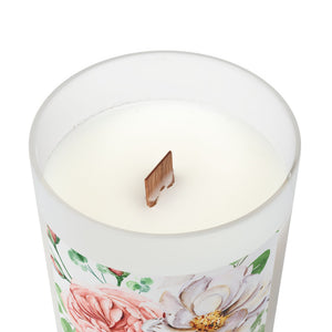 English Rose Frosted Glass Candle, Wooden Wick, 11 oz