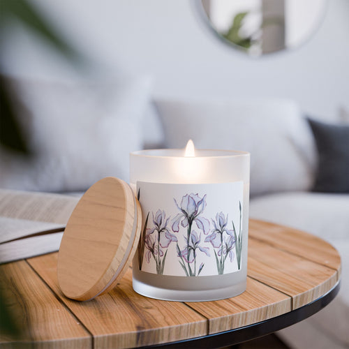Iris Frosted Glass Candle, Wooden Wick, 11 oz