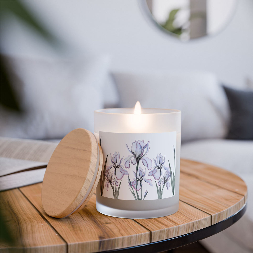 Iris Frosted Glass Candle, Wooden Wick, 11 oz