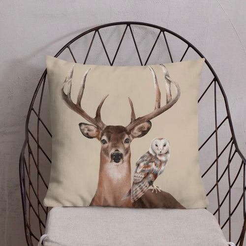 Beige Stag & Barn Owl Cushion Cover, 18