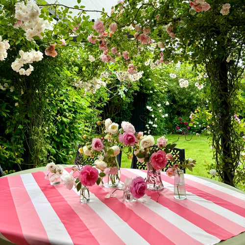 Rose Pink Striped Tablecloth, 140 x 140 cm