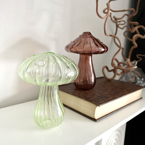 Set of 2 Mushroom Vases (Brown & Green)