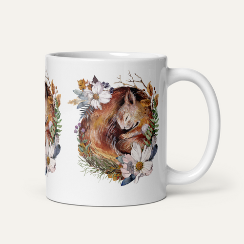 Sleeping Squirrel White Glossy Mug