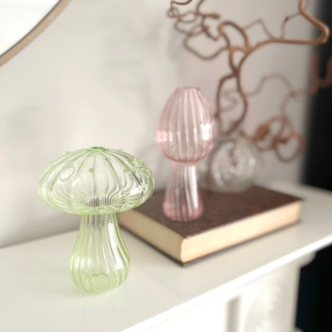 Set of 2 Mushroom Vases (Pink & Green)