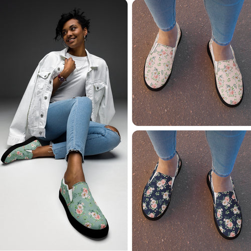 Women’s Rose Print Slip-On Canvas Shoes