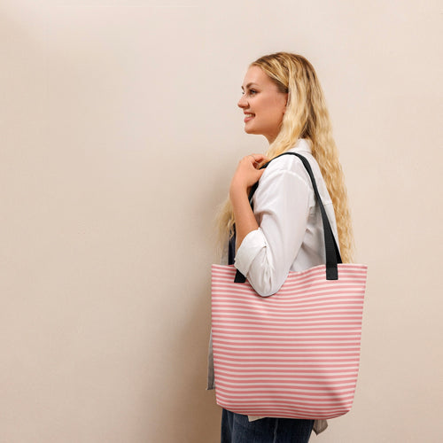 Rose Pink Striped Tote Bag