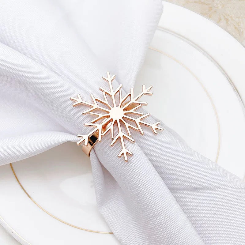 Rose Gold Snowflake Napkin Rings - Set of 6 - LOW STOCK