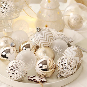 Champagne Gold & White Baubles - Set of 16