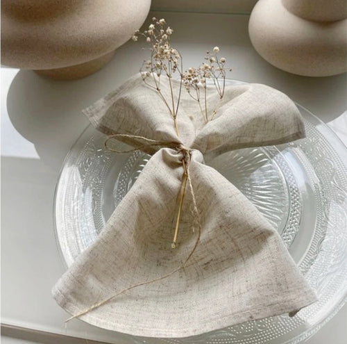 Beige Hand-Sewn Linen Napkins - Set of 6