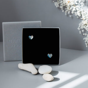MERE GLASS Shimmering Ice Blue Heart Earrings - ONLY 1 LEFT