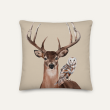 Load image into Gallery viewer, Beige Stag &amp; Barn Owl Cushion Cover, 18&quot; x 18&quot;, Linen Feel