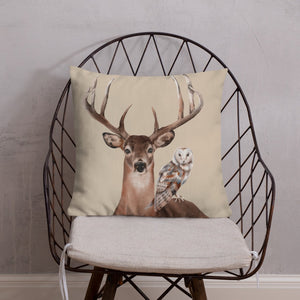 Beige Stag & Barn Owl Cushion Cover, 18" x 18"