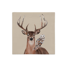 Load image into Gallery viewer, Beige Stag &amp; Barn Owl Cushion Cover, 18&quot; x 18&quot;, Linen Feel