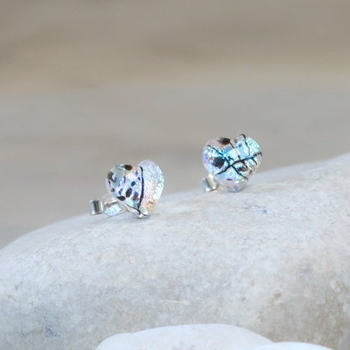 MERE GLASS Shimmering Ice Blue Heart Earrings - ONLY 1 LEFT