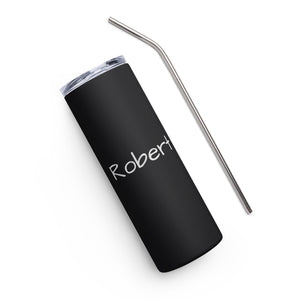 Personalised Name Stainless Steel Tumbler With Straw - Black