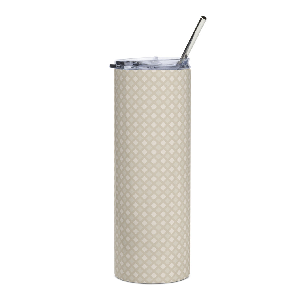 Neutral Beige Stainless Steel Tumbler With Straw