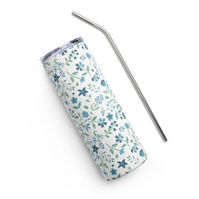 Load image into Gallery viewer, Blue Floral Stainless Steel Tumbler With Straw