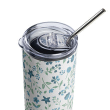 Load image into Gallery viewer, Blue Floral Stainless Steel Tumbler With Straw