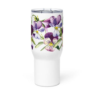 Purple Wild Pansy Travel Mug With Handle, 25 Oz