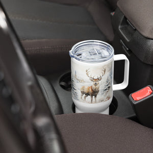 Winter Wonderland Stag Travel Mug With Handle, 25 Oz