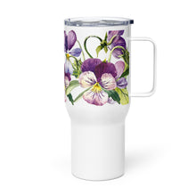 Load image into Gallery viewer, Purple Wild Pansy Travel Mug With Handle, 25 Oz