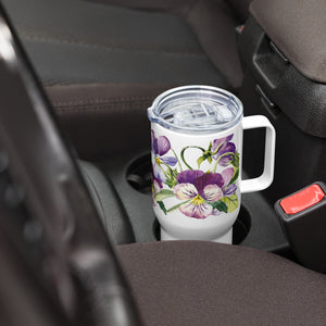 Purple Wild Pansy Travel Mug With Handle, 25 Oz