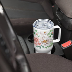 English Rose Travel Mug With Lid & Handle, 25 Oz