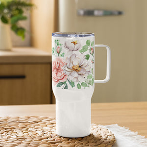 English Rose Travel Mug With Lid & Handle, 25 Oz