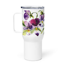 Load image into Gallery viewer, Purple Wild Pansy Travel Mug With Handle, 25 Oz