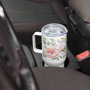 English Rose Travel Mug With Lid & Handle, 25 Oz
