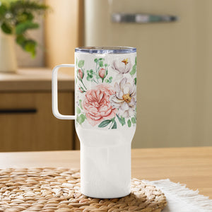 English Rose Travel Mug With Lid & Handle, 25 Oz
