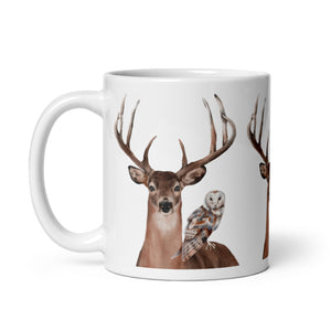 Stag & Barn Owl White Glossy Mug