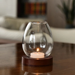 Glass Candle Holder With Wooden Base